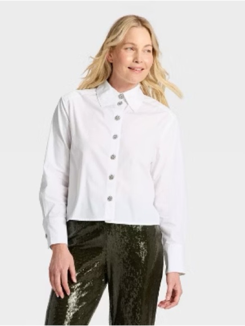 NWT Women’s A New Day Embellished White Button-Front Shirt, XL Business Work